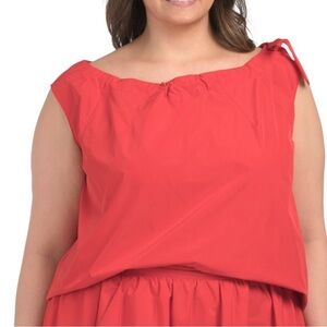 MELLODAY plus poplin bow top Vibrant Red Sleeveless Top 1X